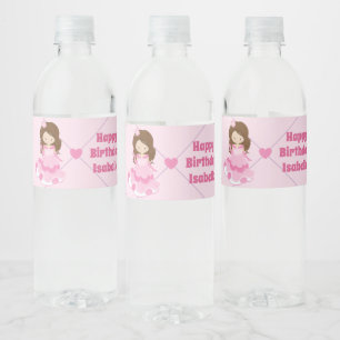 Cute Princess Personalised Pink Birthday Party Water Bottle Label