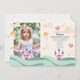 Cute Princess Photo Pink Castle Birthday Party Invitation