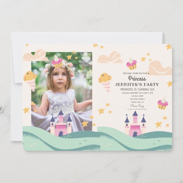 Cute Princess Photo Pink Castle Birthday Party Invitation (Front)