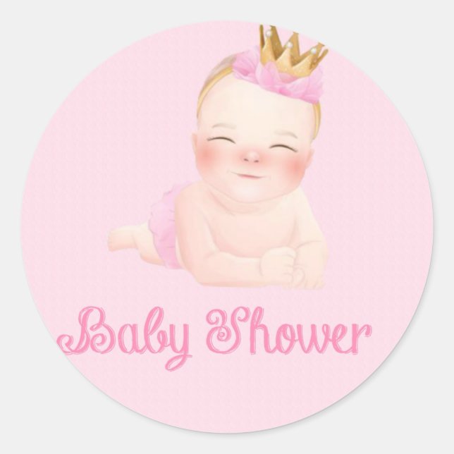Cute Princess Pink Baby Shower  Classic Round Sticker (Front)