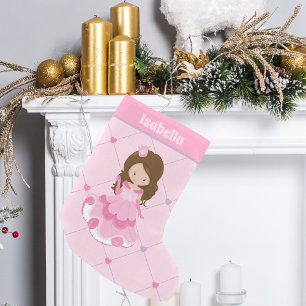 Cute Princess Pink Hearts Little Girl Monogram Small Christmas Stocking