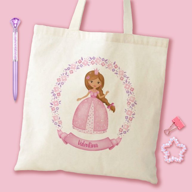 Cute Princess Pink Personalised Tote Bag (A cute pink Princess tote bag. Personalzie it withyour girls name.)