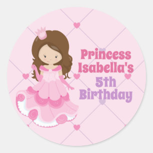 Cute Princess Pink Purple Girls Birthday Party Classic Round Sticker