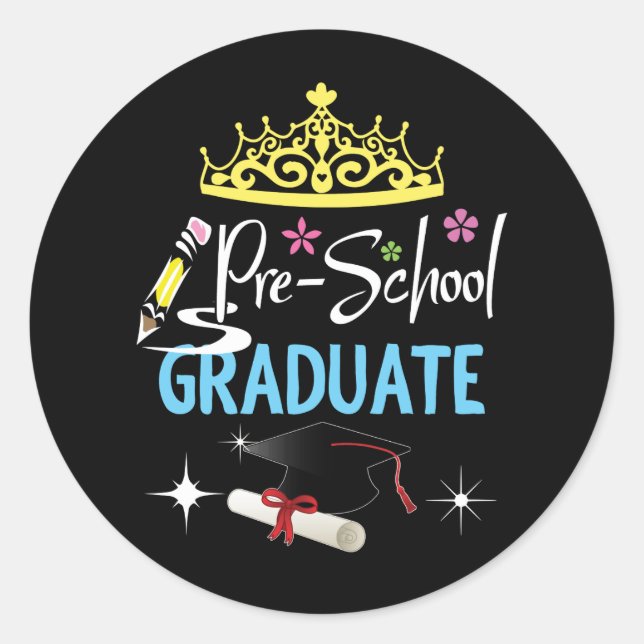 Cute Princess Pre-school Graduate Cap Gown Gift Gi Classic Round Sticker (Front)