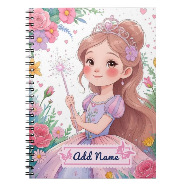 Cute Princess Purple Dress Notebook – Editable Nam (Front)