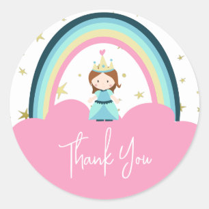 Cute Princess Rainbow Thank You Classic Round Sticker