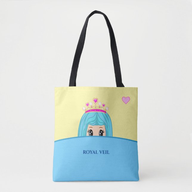 Cute Princess royal veil on turquoise and yellow Tote Bag (Front)