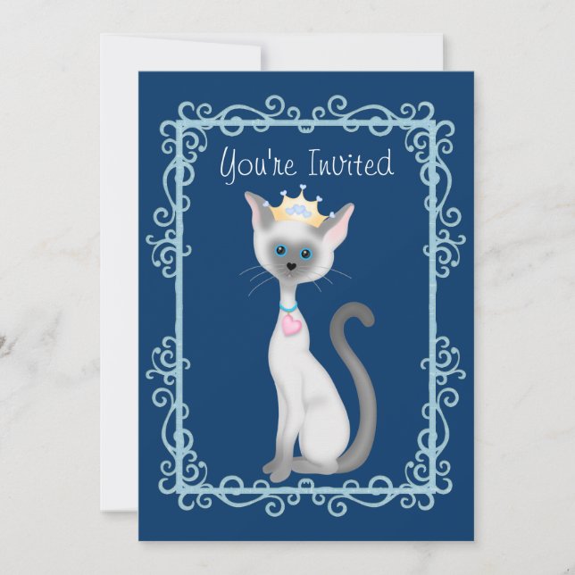 Cute Princess Siamese Kitty Cat Birthday Party Invitation (Front)