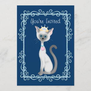 Cute Princess Siamese Kitty Cat Birthday Party Invitation