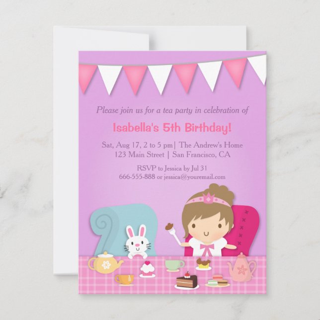 Cute Princess Tea Party Birthday Invitations (Front)