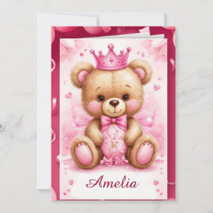 Cute Princess Teddy Bear Birthday Celebration Invitation