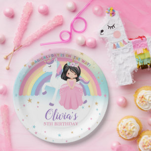 Cute Princess & Unicorn Birthday Party Rainbow Paper Plate