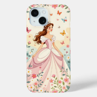 Cute princess with butterflies iPhone 15 case