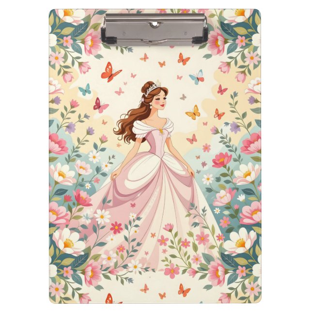 Cute princess with butterflies clipboard (Front)