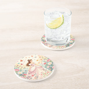 Cute princess with butterflies coaster