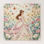 Cute princess with butterflies jigsaw puzzle<br><div class="desc">Cute princess with tiara in pink dress,  with flowers and butterflies design.</div>