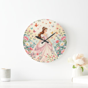 Cute princess with butterflies large clock