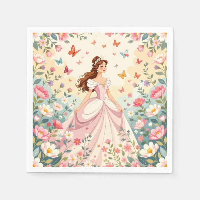 Cute princess with butterflies napkin (Front)