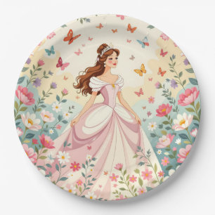 Cute princess with butterflies paper plate
