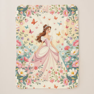 Cute princess with butterflies sherpa blanket
