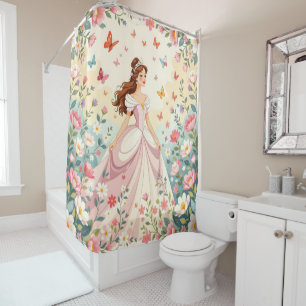 Cute princess with butterflies shower curtain