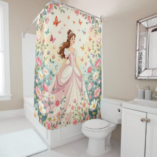 Cute princess with butterflies shower curtain