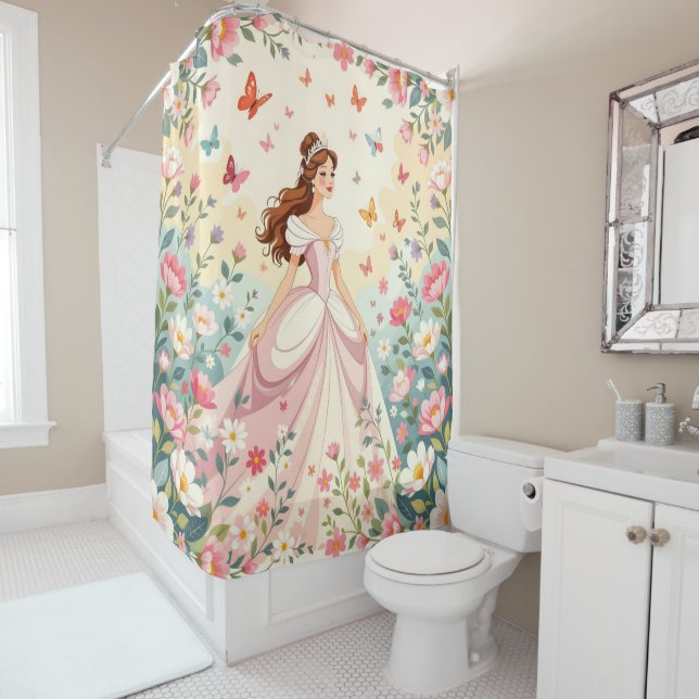 Cute princess with butterflies shower curtain (In Situ)