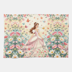 Cute princess with butterflies tea towel