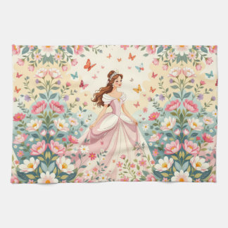 Cute princess with butterflies tea towel
