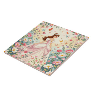 Cute princess with butterflies tile