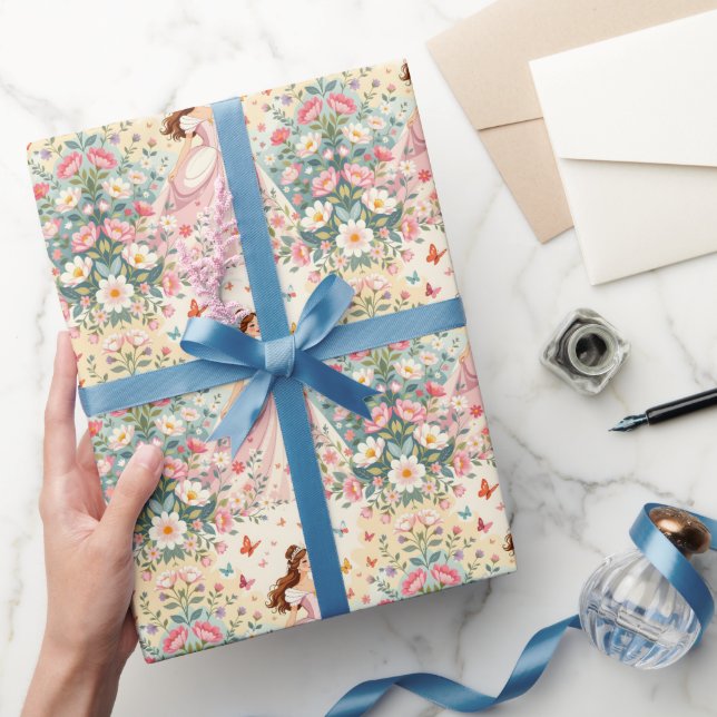 Cute princess with butterflies wrapping paper (Gifting)