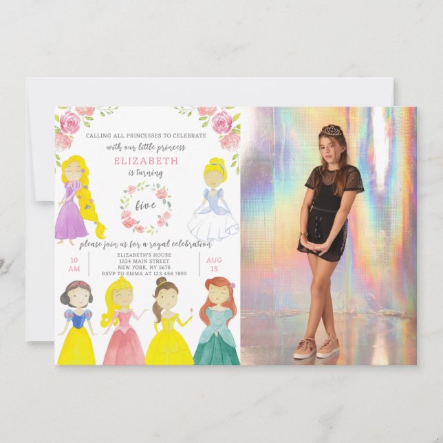Cute Princesses Birthday Invitation With Photo (Front)