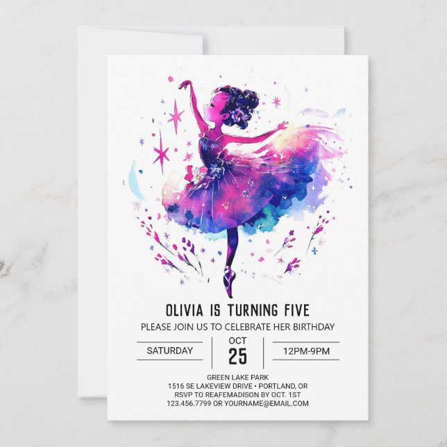 Cute Printable Ballerina Birthday Invitation (Front)