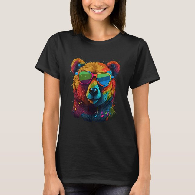 Cute Pro Gay Bear Sunglasses Pride 2023 Rainbow LG T-Shirt (Front)