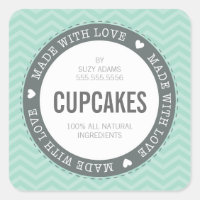 CUTE PRODUCT LABEL made with love chevron mint