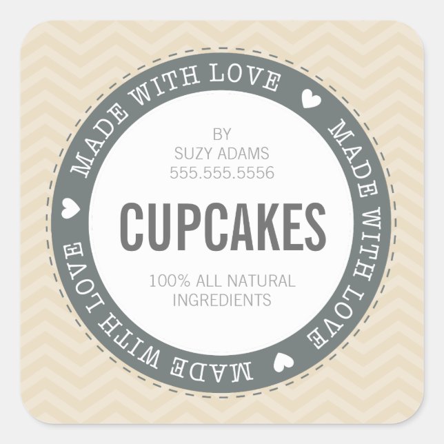 CUTE PRODUCT LABEL made with love chevron natural (Front)
