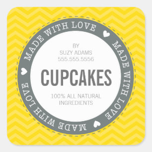 CUTE PRODUCT LABEL made with love chevron yellow