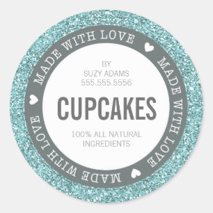 CUTE PRODUCT LABEL made with love glitter blue