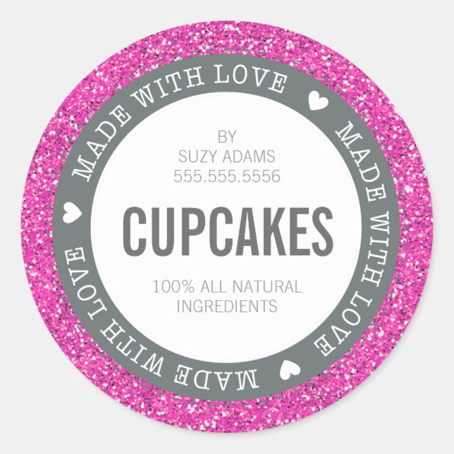CUTE PRODUCT LABEL made with love glitter pink (Front)