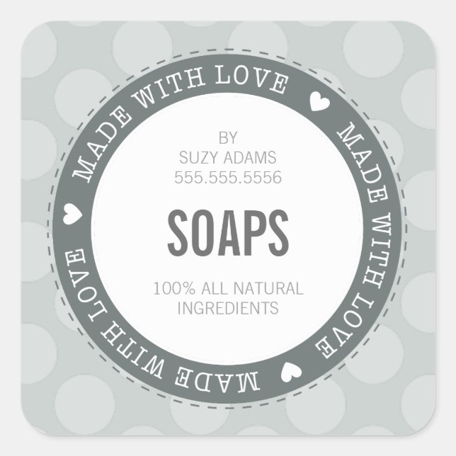 CUTE PRODUCT LABEL made with love polka dot grey (Front)
