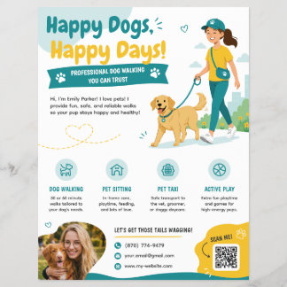 Cute Professional Dog Walking & Pet Sitting Flyer