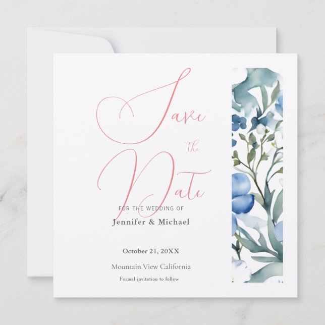 Cute Professional Minimalist Plain Modern Floral Save The Date (Front)
