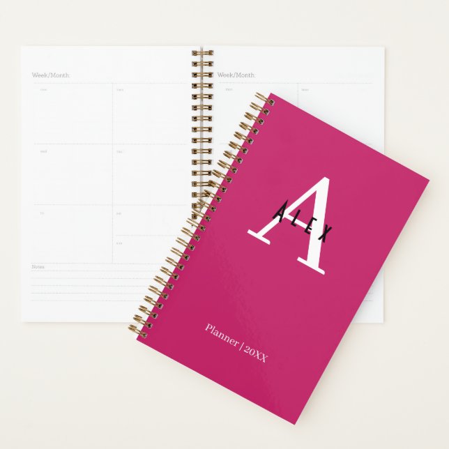 Cute Professional Pink Monogram Name Initial Year Planner (Display)