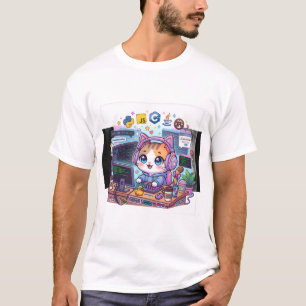 Cute Programmer Cat T-Shirt Kawaii Coding Cat wi