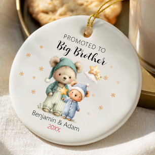 Cute promoted to big brother teddy bears christmas ceramic tree decoration
