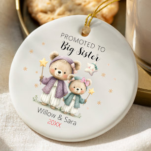 Cute promoted to big sister teddy bears christmas ceramic tree decoration