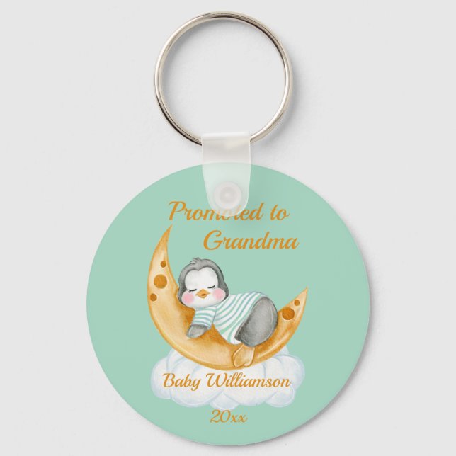 Cute Promoted to Grandma Baby Penguin  Key Ring (Front)