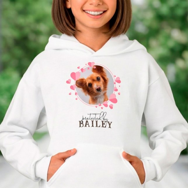 Cute "Protected by Dog" Personalised Pet Photo (Protected by Dog Custom Pet Photo Kids Hoodie)