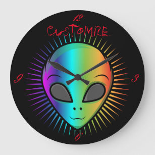 Cute Psychedelic Alien Head Thunder_Cove Large Clock