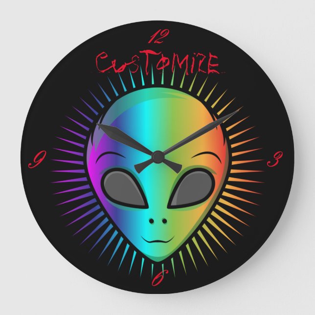 Cute Psychedelic Alien Head Thunder_Cove Large Clock (Front)